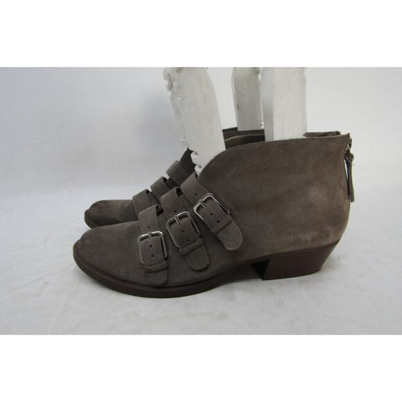NINE WEST Womens Size 8 M Gray Suede Buckle Zip Ankle Fashion Boots Booties - Picture 1 of 11